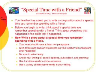 special time with a friend narrative unit 3 emotion surprise