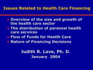 Issues Related to Health Care Financing
