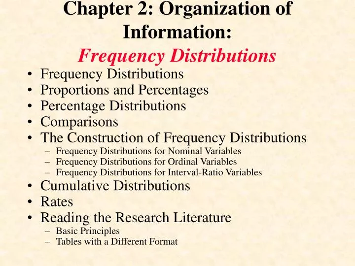 chapter 2 organization of information frequency distributions