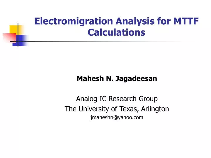 electromigration analysis for mttf calculations