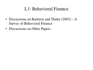 L1: Behavioral Finance