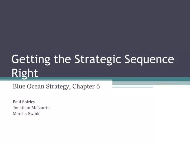getting the strategic sequence right