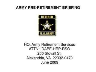 ARMY PRE-RETIREMENT BRIEFING
