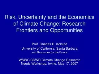 Risk, Uncertainty and the Economics of Climate Change: Research Frontiers and Opportunities
