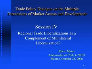 Trade Policy Dialogue on the Multiple Dimensions of Market Access and Development