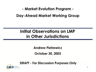 Initial Observations on LMP in Other Jurisdictions