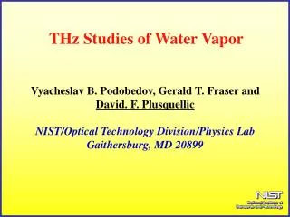 THz Studies of Water Vapor