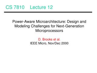 CS 7810 Lecture 12