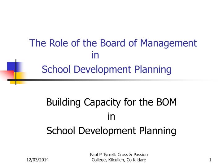 the role of the board of management in school development planning