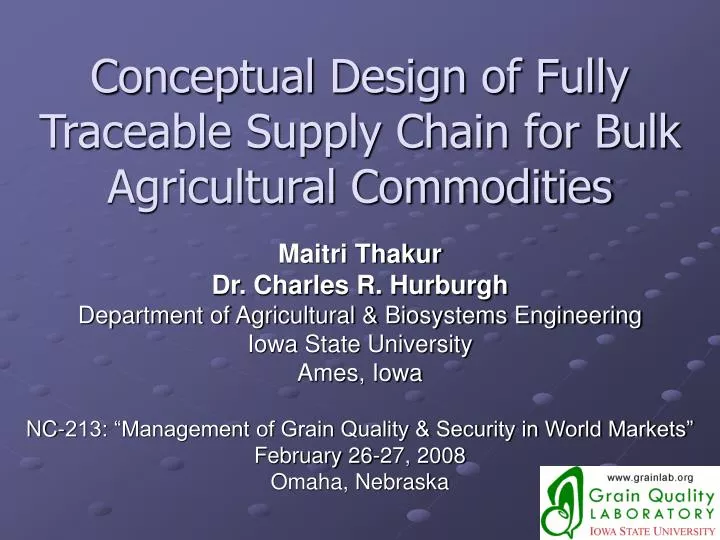 conceptual design of fully traceable supply chain for bulk agricultural commodities
