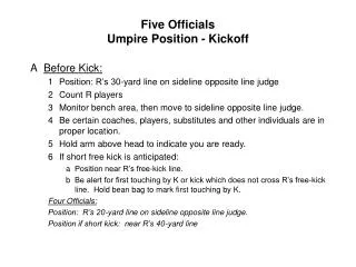 Five Officials Umpire Position - Kickoff