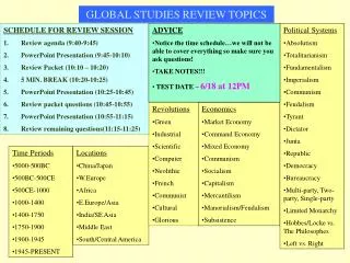 GLOBAL STUDIES REVIEW TOPICS