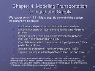 Chapter 4. Modeling Transportation Demand and Supply