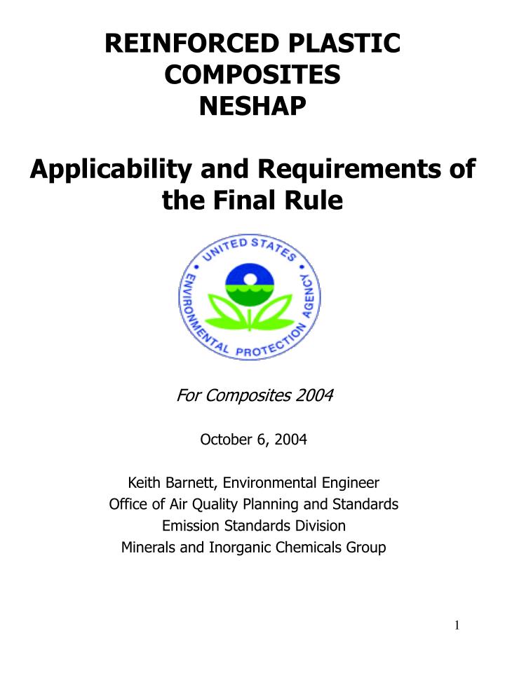reinforced plastic composites neshap applicability and requirements of the final rule