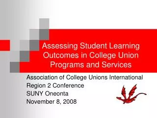 Assessing Student Learning Outcomes in College Union Programs and Services
