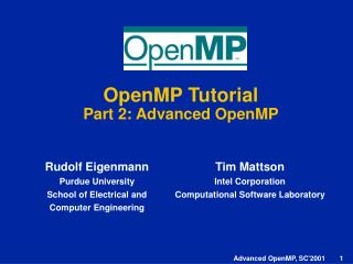 OpenMP Tutorial Part 2: Advanced OpenMP