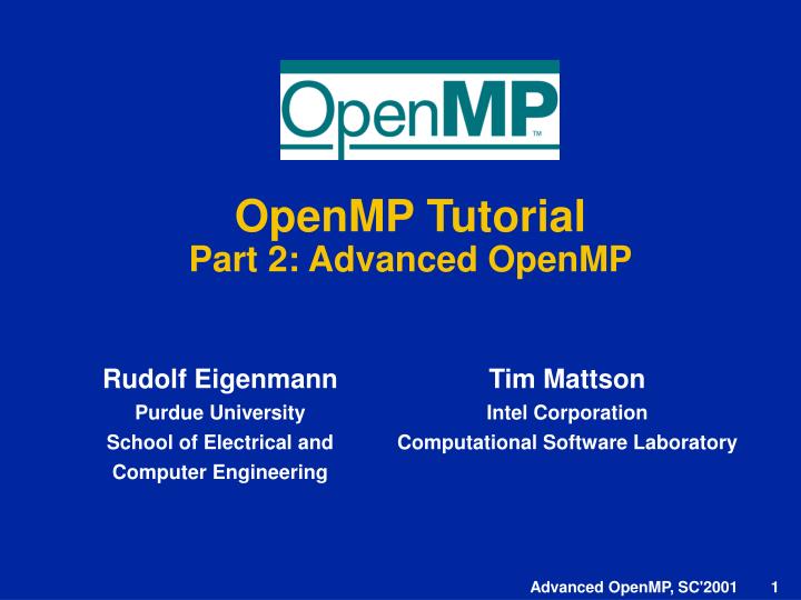 openmp tutorial part 2 advanced openmp