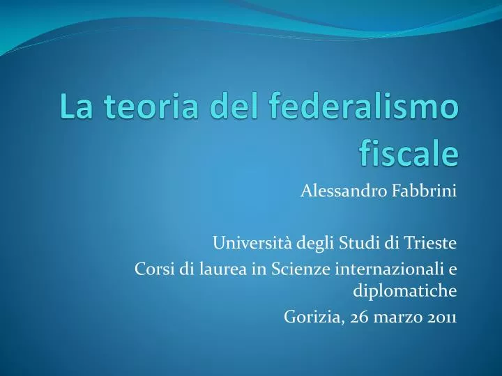 la teoria del federalismo fiscale