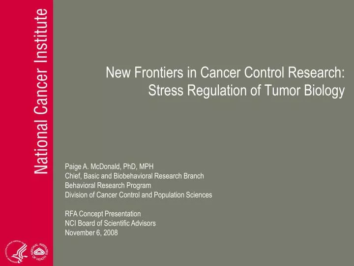 new frontiers in cancer control research stress regulation of tumor biology