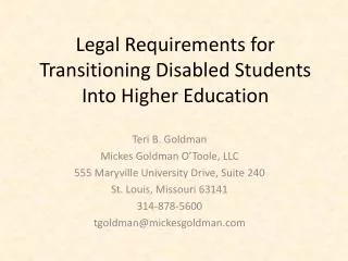 Legal Requirements for Transitioning Disabled Students Into Higher Education