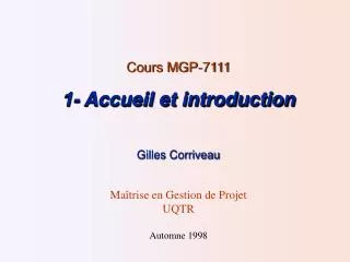 Cours MGP-7111 1- Accueil et introduction