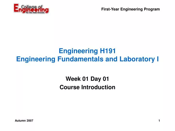 engineering h191 engineering fundamentals and laboratory i