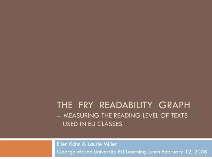 the fry readability graph measuring the reading level of texts used in eli classes