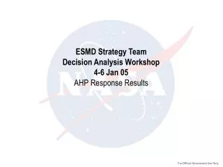 ESMD Strategy Team Decision Analysis Workshop 4-6 Jan 05 AHP Response Results