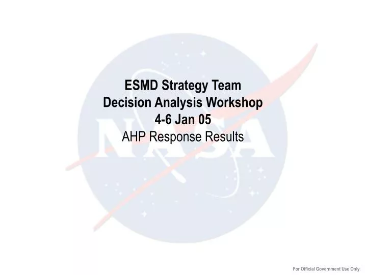 esmd strategy team decision analysis workshop 4 6 jan 05 ahp response results