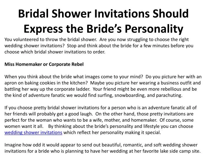 bridal shower invitations should express the bride s personality