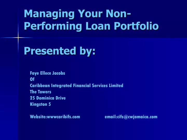 managing your non performing loan portfolio presented by