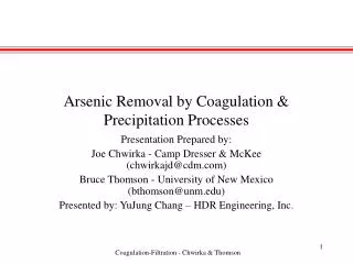 Arsenic Removal by Coagulation &amp; Precipitation Processes