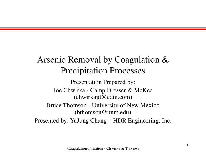 arsenic removal by coagulation precipitation processes