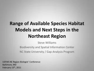 Range of Available Species Habitat Models and Next Steps in the Northeast Region