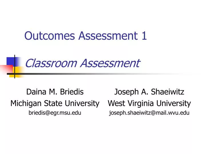 outcomes assessment 1 classroom assessment