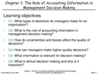 Chapter 1: The Role of Accounting Information in Management Decision Making