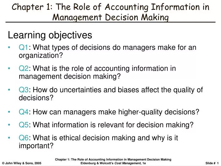chapter 1 the role of accounting information in management decision making