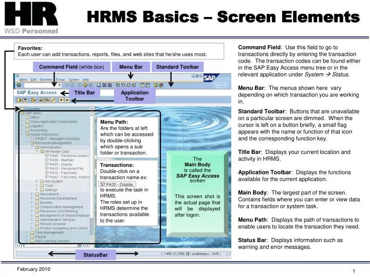 hrms basics screen elements