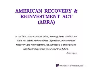 AMERICAN RECOVERY &amp; REINVESTMENT ACT (ARRA)