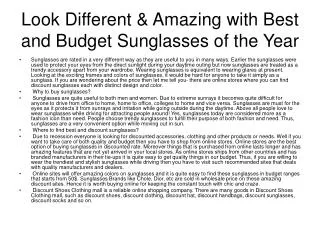 Look Different & Amazing with Best and Budget Sunglasses