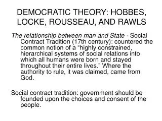 DEMOCRATIC THEORY: HOBBES, LOCKE, ROUSSEAU, AND RAWLS