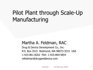 Pilot Plant through Scale-Up Manufacturing