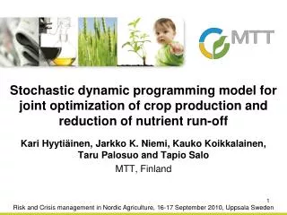 Stochastic dynamic programming model for joint optimization of crop production and reduction of nutrient run-off