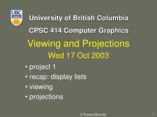 Viewing and Projections Wed 17 Oct 2003