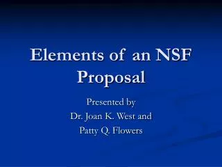 Elements of an NSF Proposal