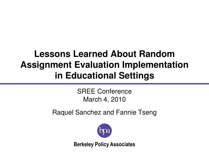 lessons learned about random assignment evaluation implementation in educational settings