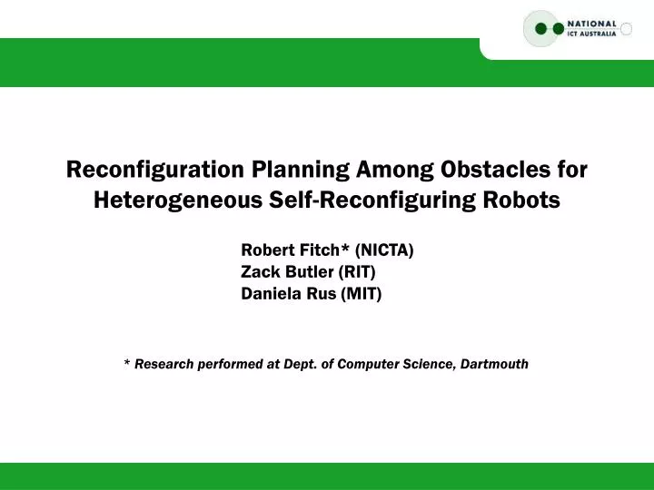 reconfiguration planning among obstacles for heterogeneous self reconfiguring robots