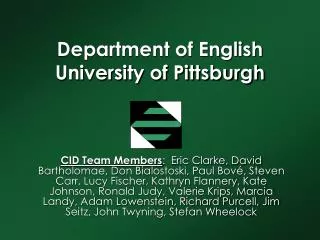 Department of English University of Pittsburgh
