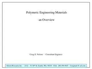 Polymeric Engineering Materials an Overview