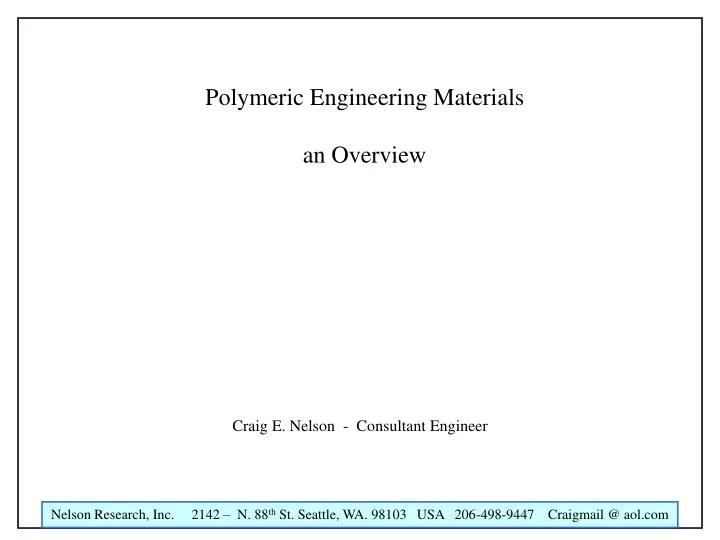 polymeric engineering materials an overview